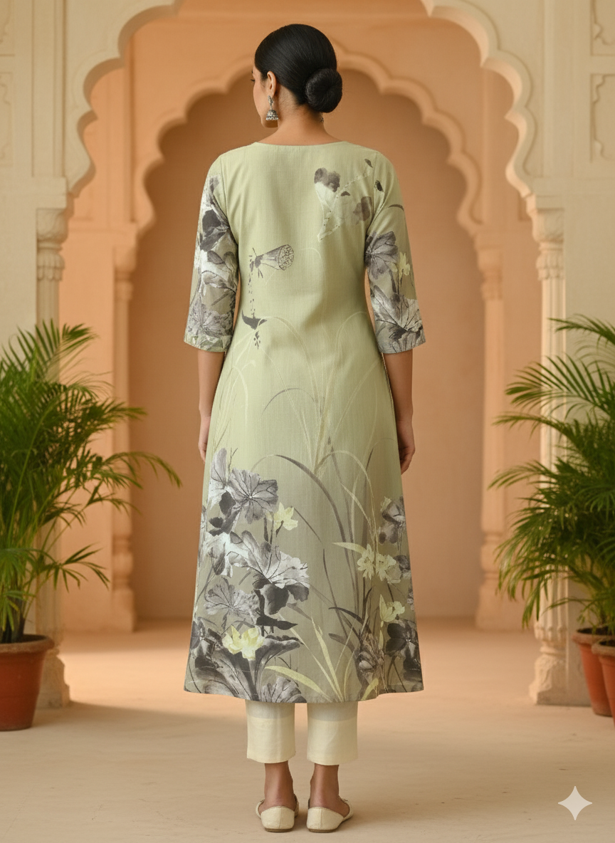 Linen Cotton Damen A-line Kurta