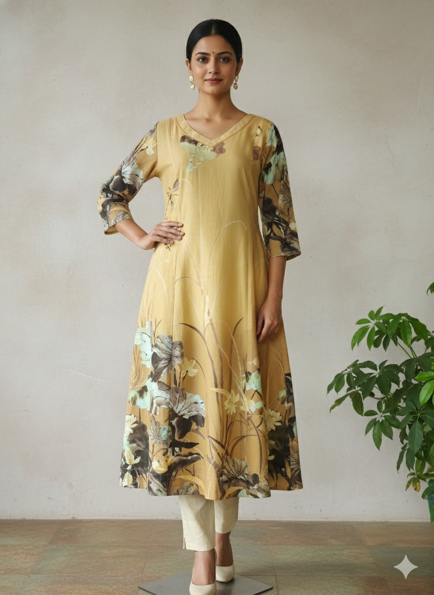 Linen Cotton Damen A-line Kurta