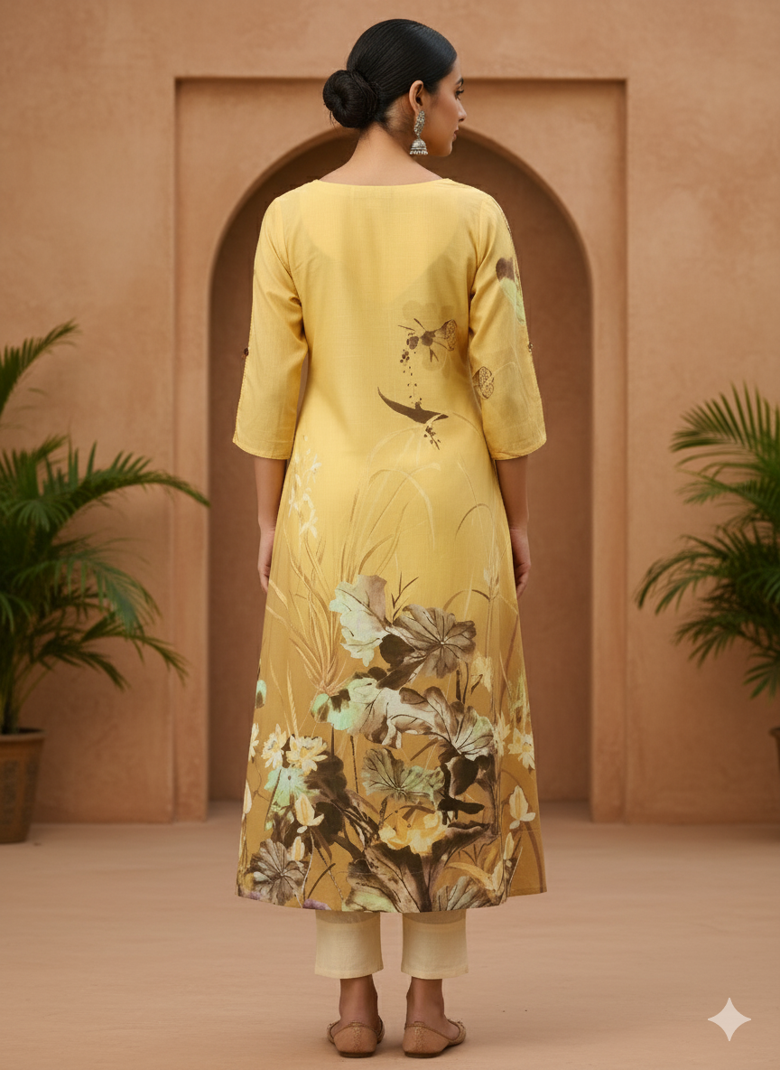 Linen Cotton Damen A-line Kurta