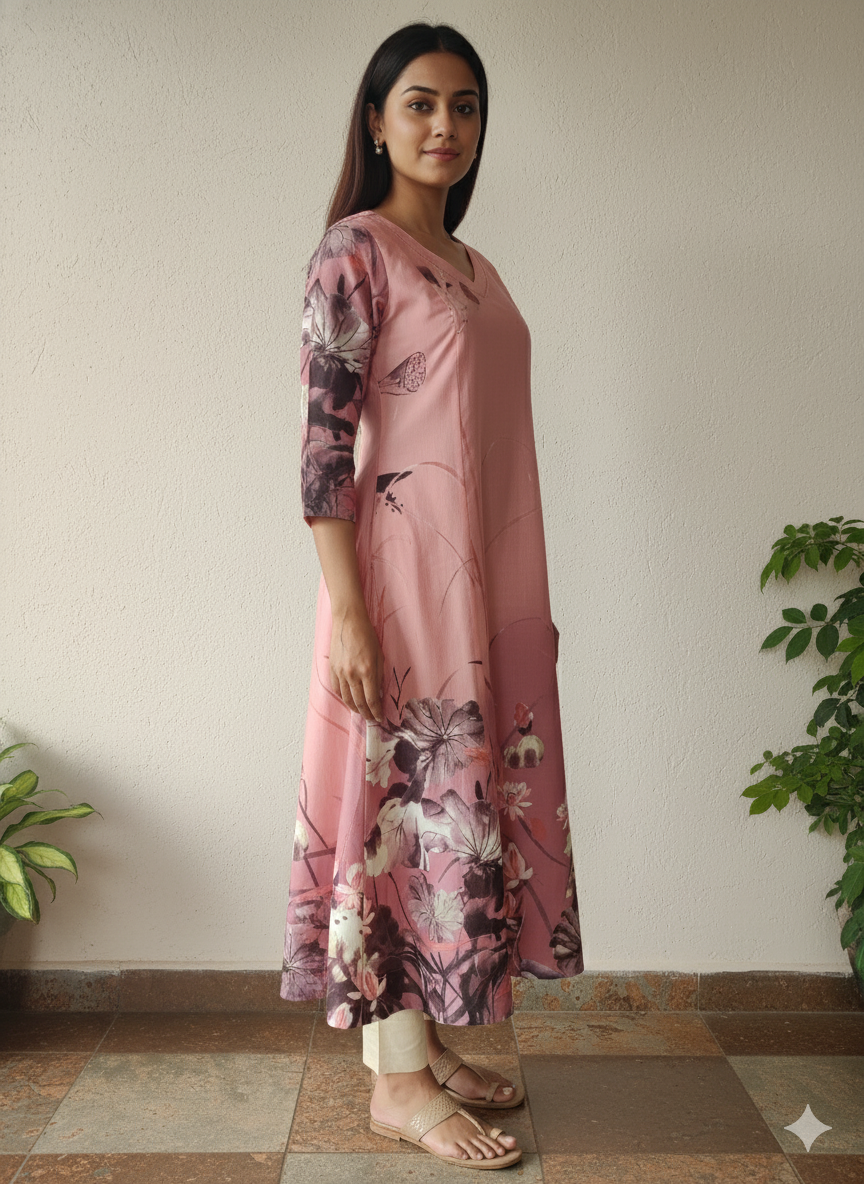 Linen Cotton Damen A-line Kurta