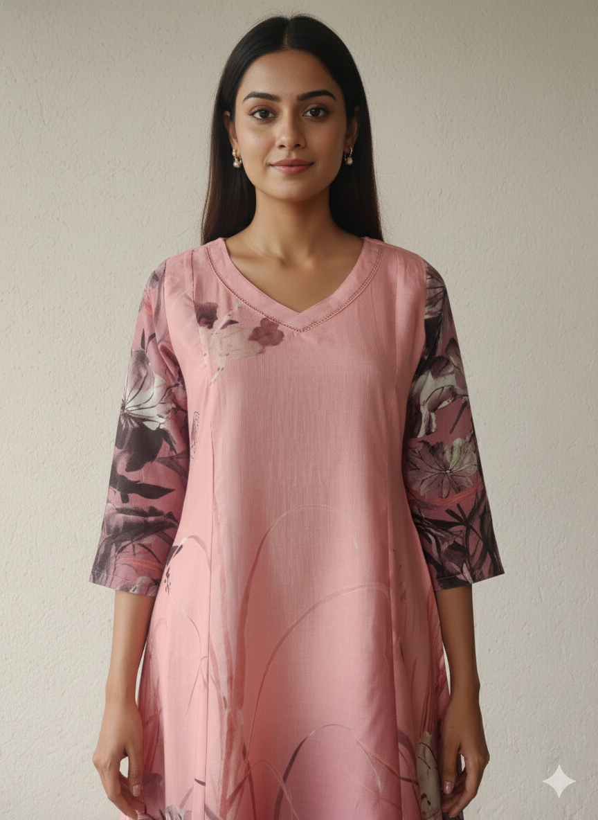 Linen Cotton Damen A-line Kurta