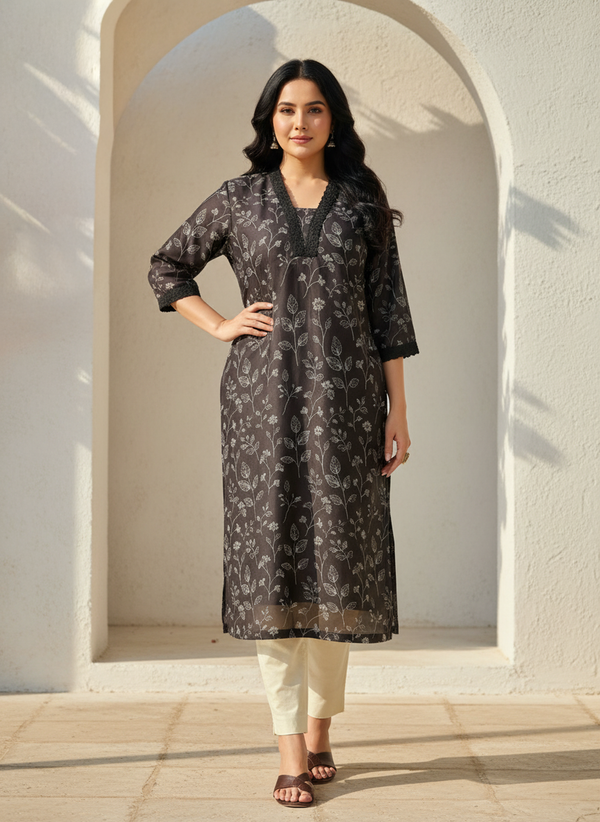 Modal Chanderi Digital Print Straight Kurta