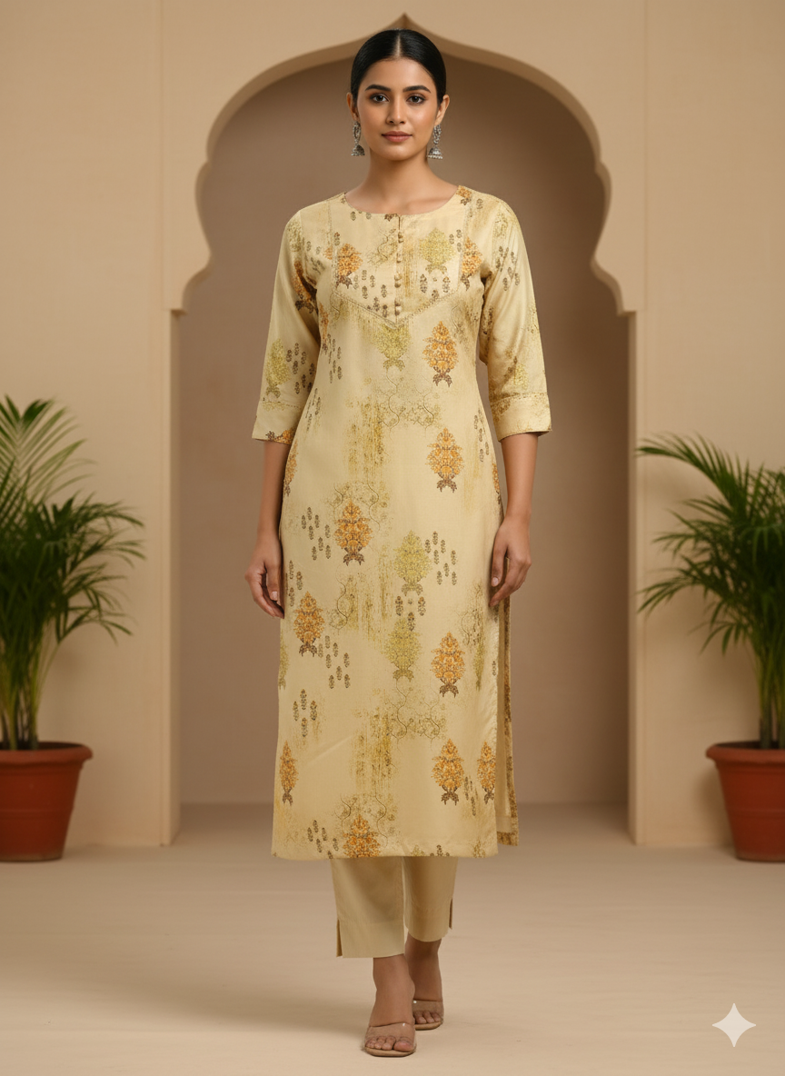 Poly Silk Digital Printed Straight Kurta
