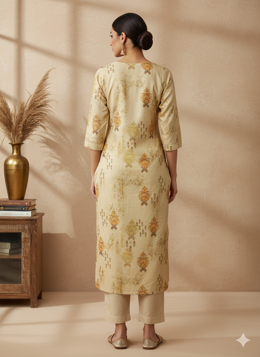 Poly Silk Digital Printed Straight Kurta