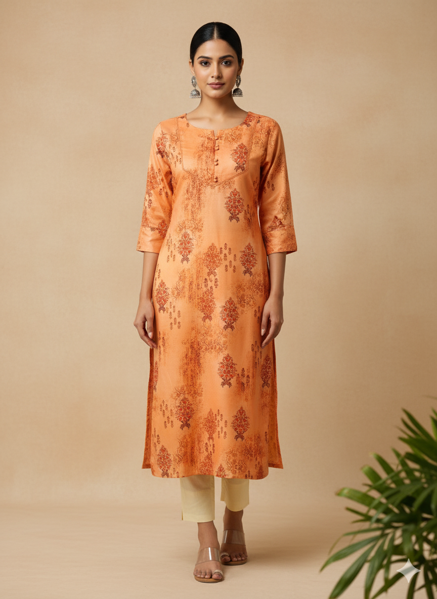 Poly Silk Digital Printed Straight Kurta
