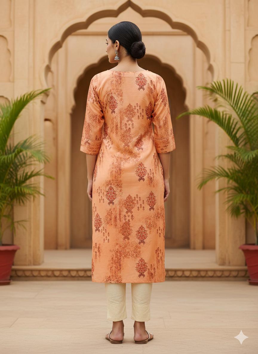 Poly Silk Digital Printed Straight Kurta