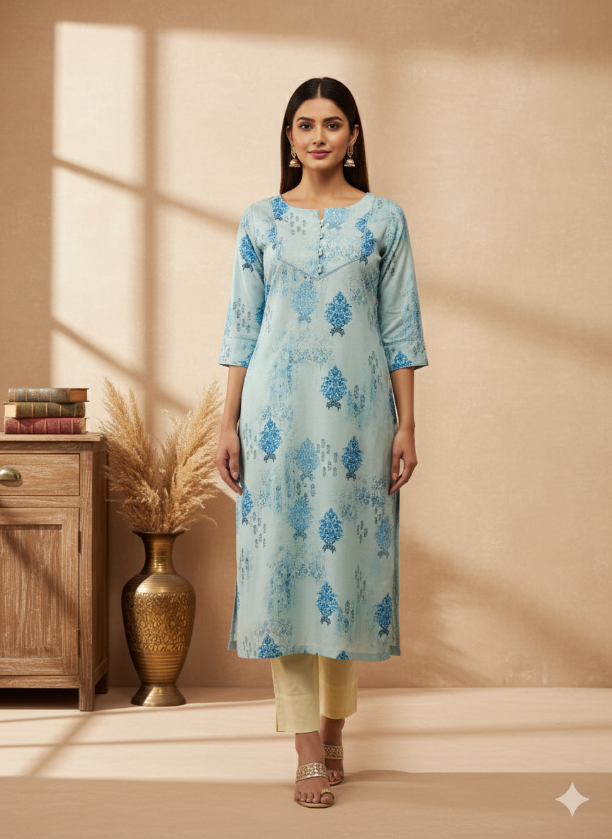 Poly Silk Digital Printed Straight Kurta
