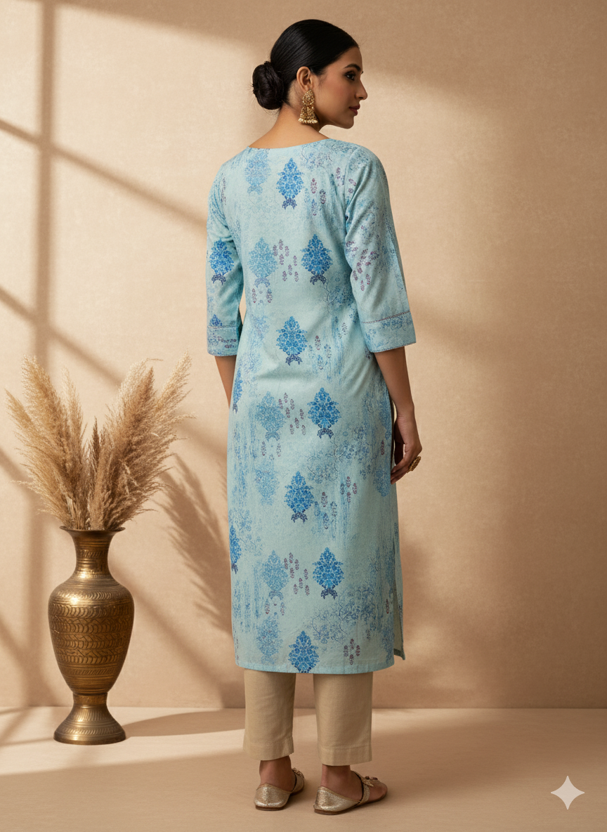 Poly Silk Digital Printed Straight Kurta