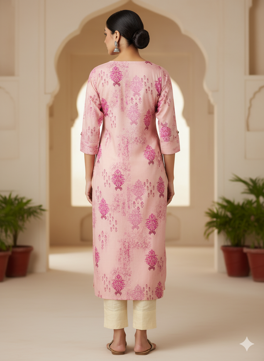 Poly Silk Digital Printed Straight Kurta