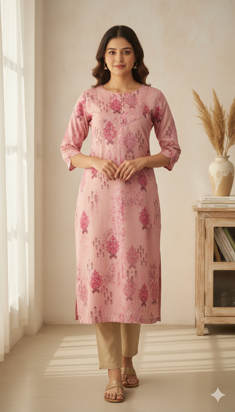 Poly Silk Digital Printed Straight Kurta