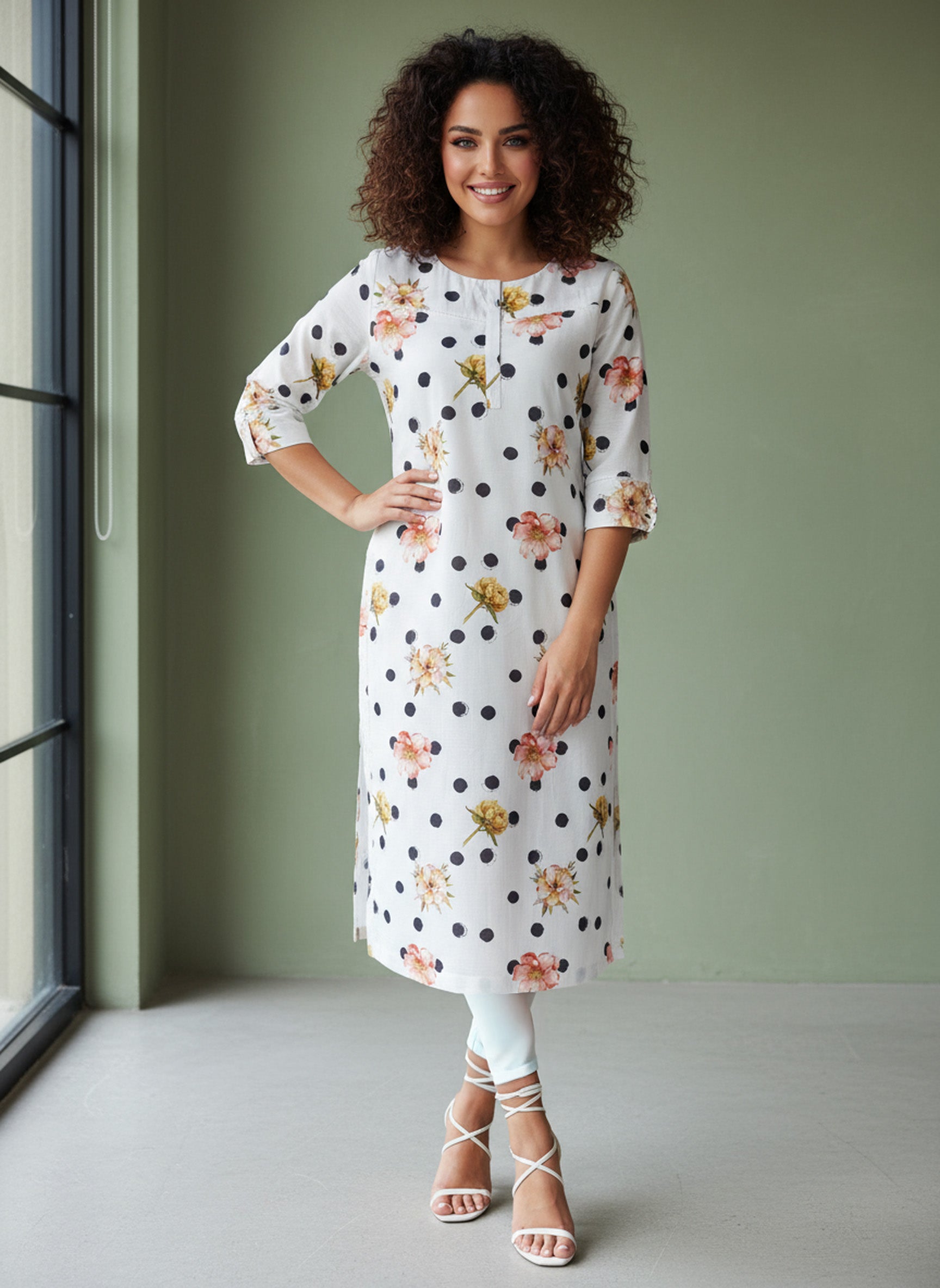 Linen Cotton Printed Straight Kurta