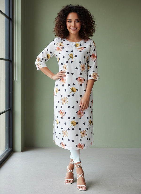 Linen Cotton Printed Straight Kurta