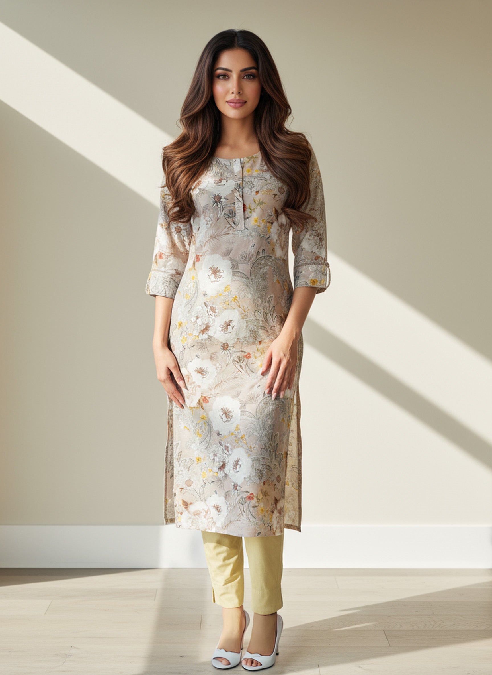 Linen Cotton Printed Straight Kurta