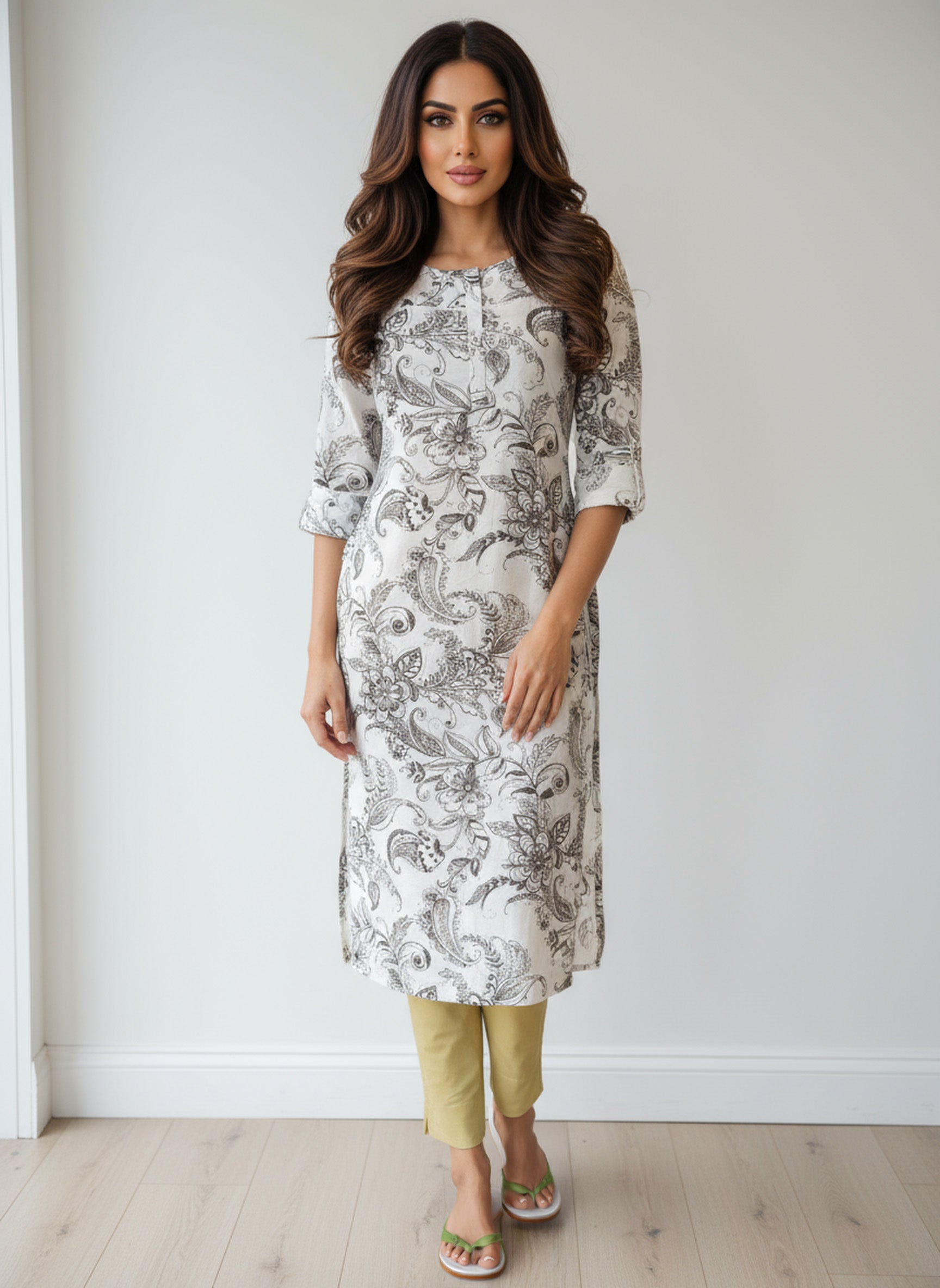 Linen Cotton Printed Straight Kurta