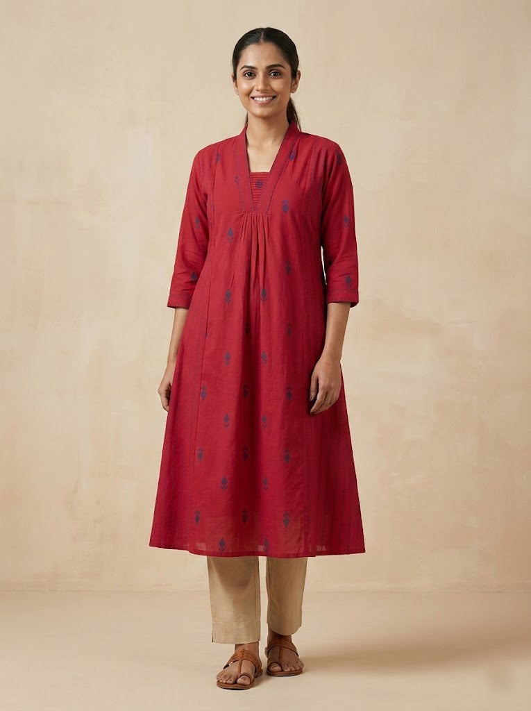 Cotton Self Design A-Line Kurta