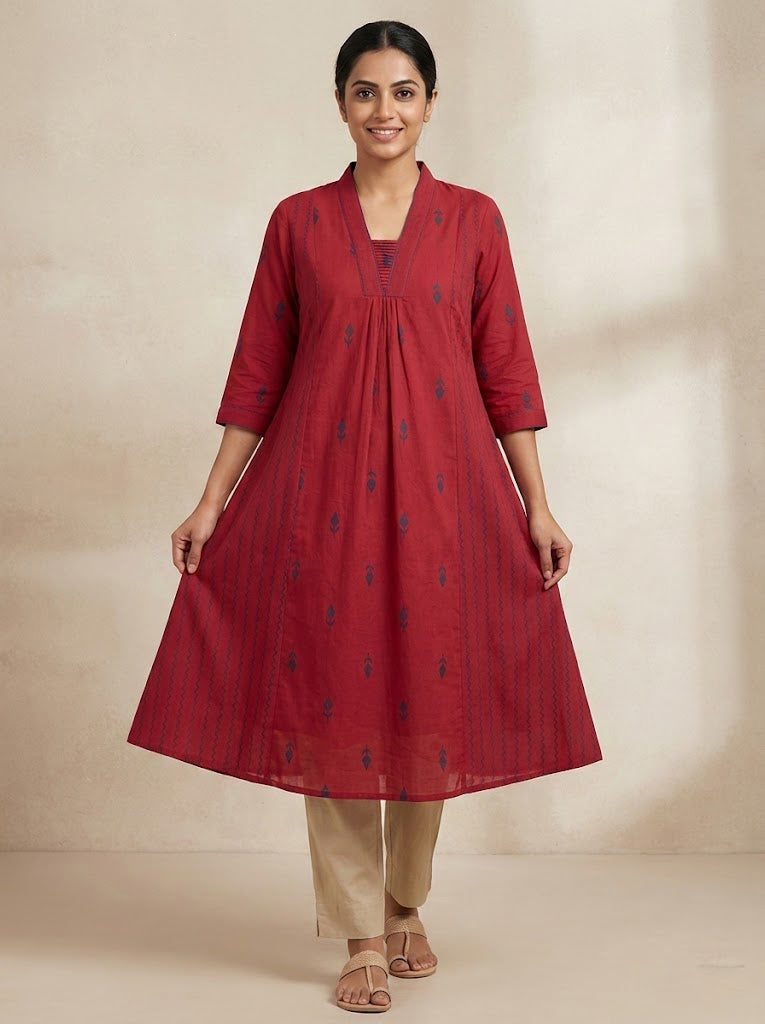 Cotton Self Design A-Line Kurta