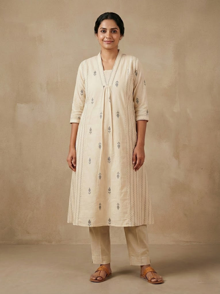 Cotton Self Design A-Line Kurta
