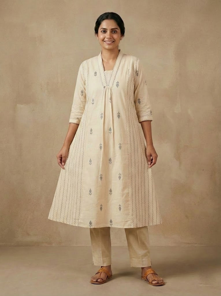 Cotton Self Design A-Line Kurta