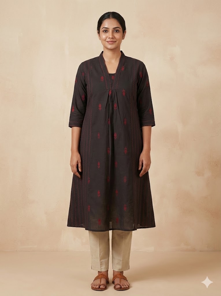 Cotton Self Design A-Line Kurta