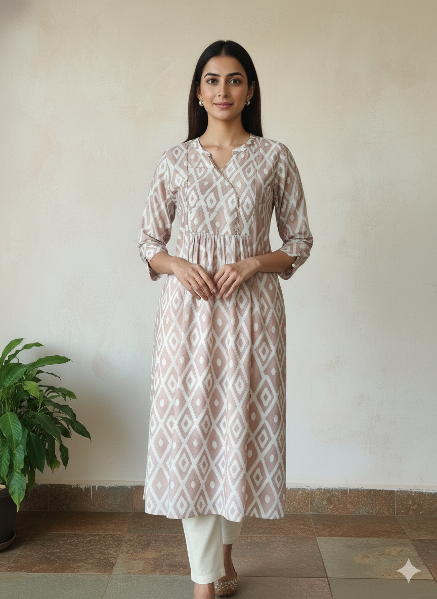Chanderi Batic Print Slitted Kurta