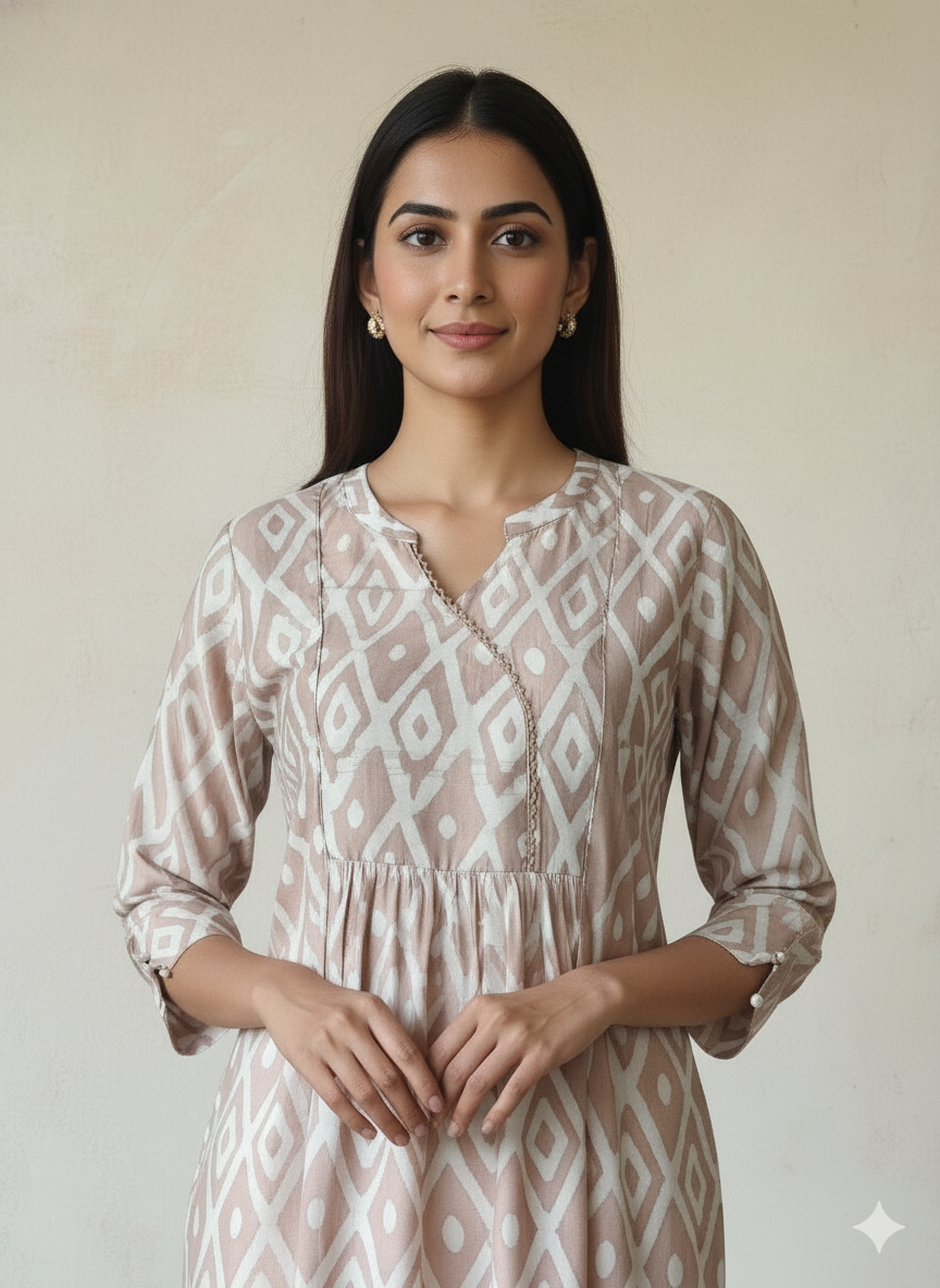 Chanderi Batic Print Slitted Kurta