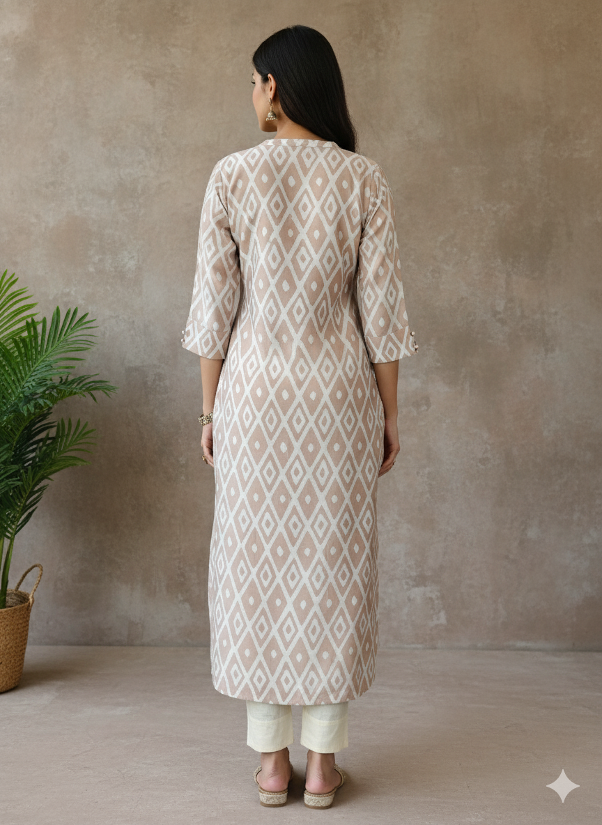 Chanderi Batic Print Slitted Kurta