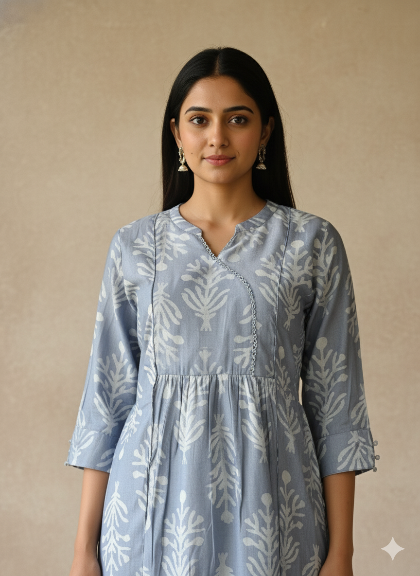 Chanderi Batic Print Slitted Kurta