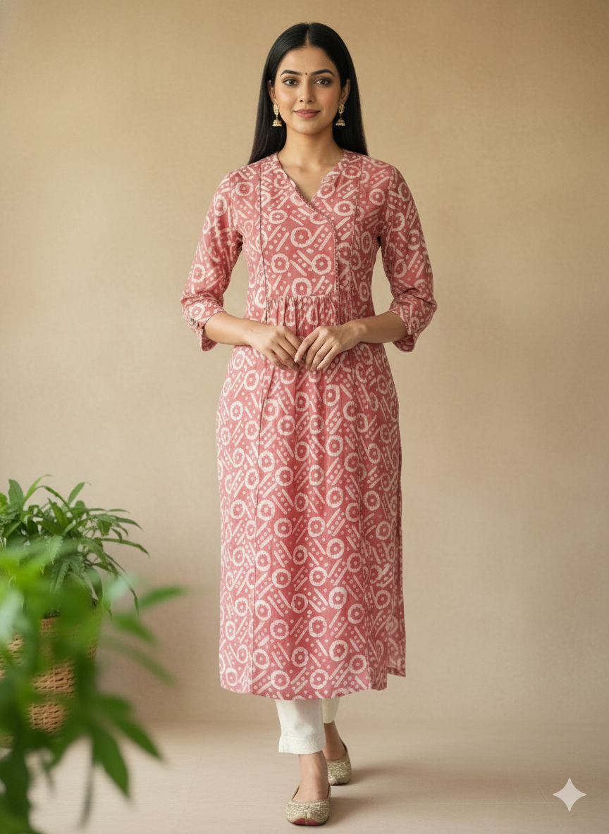 Chanderi Batic Print Slitted Kurta