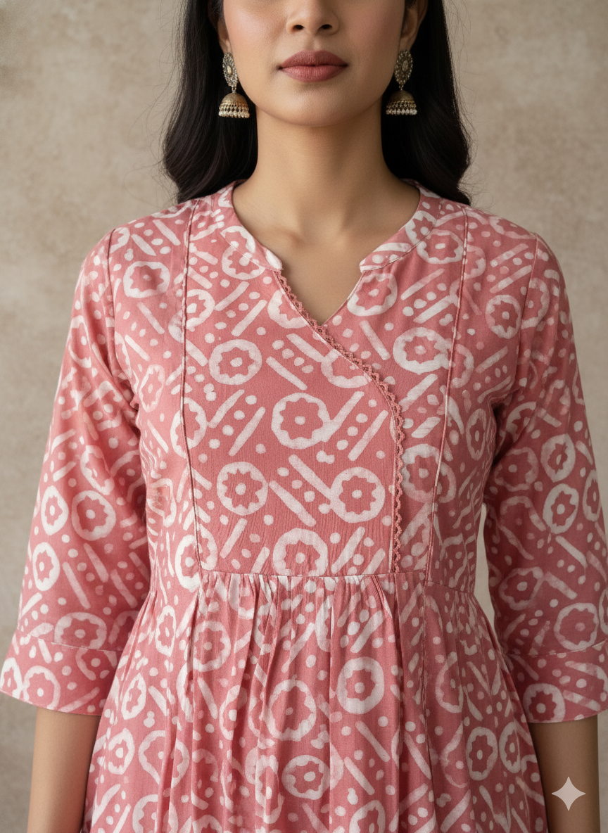 Chanderi Batic Print Slitted Kurta