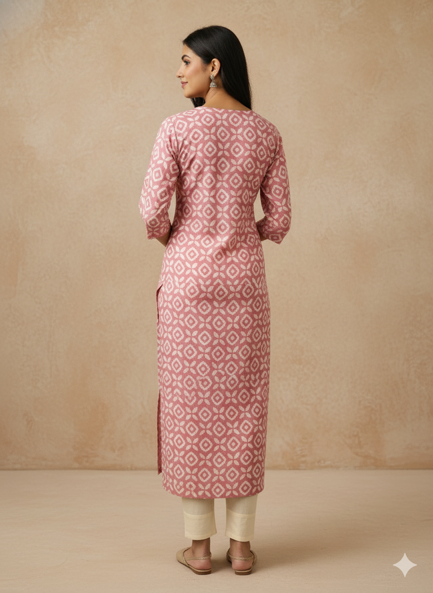 Chanderi Batic Print Slitted Kurta