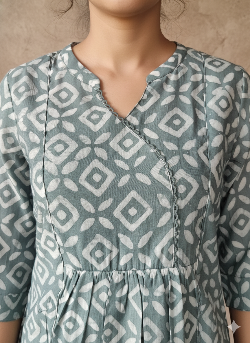 Chanderi Batic Print Slitted Kurta