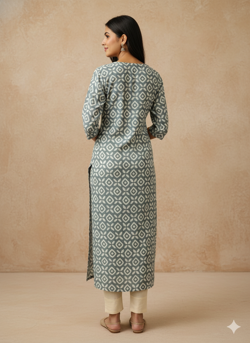 Chanderi Batic Print Slitted Kurta