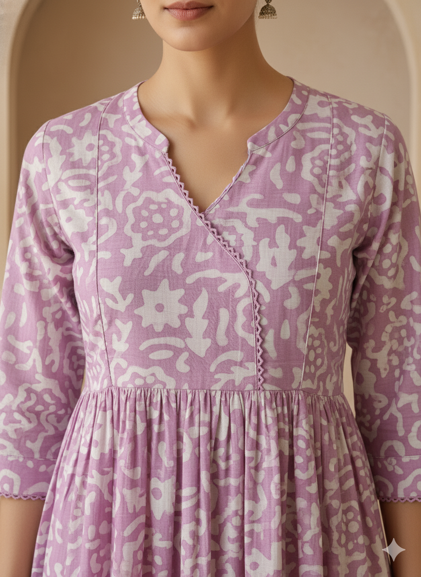 Chanderi Batic Print Slitted Kurta