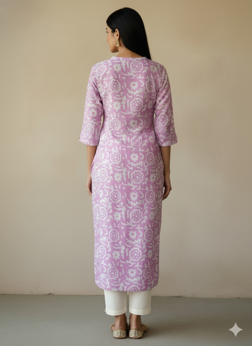 Chanderi Batic Print Slitted Kurta