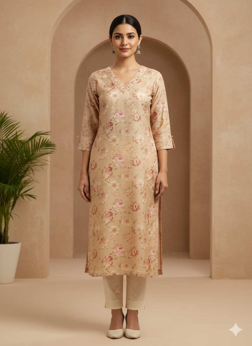 Poly Silk Digital Printed Straight Kurta