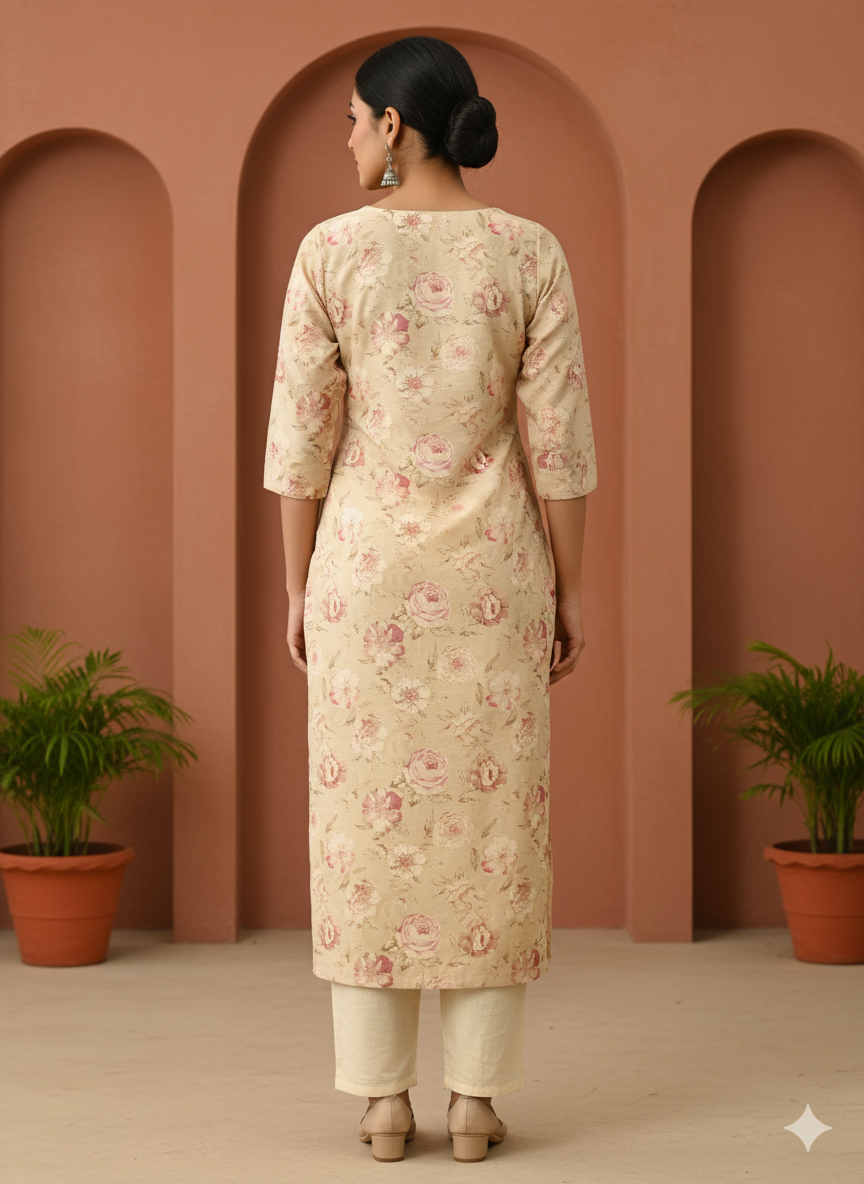 Poly Silk Digital Printed Straight Kurta