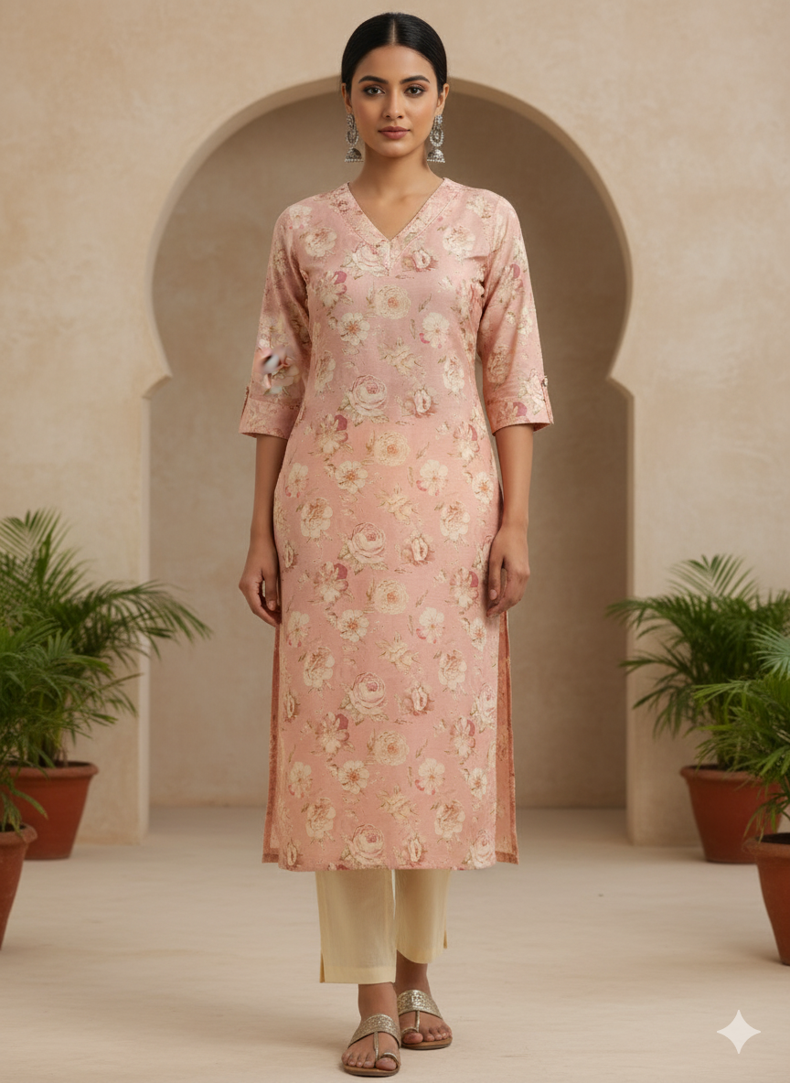 Poly Silk Digital Printed Straight Kurta