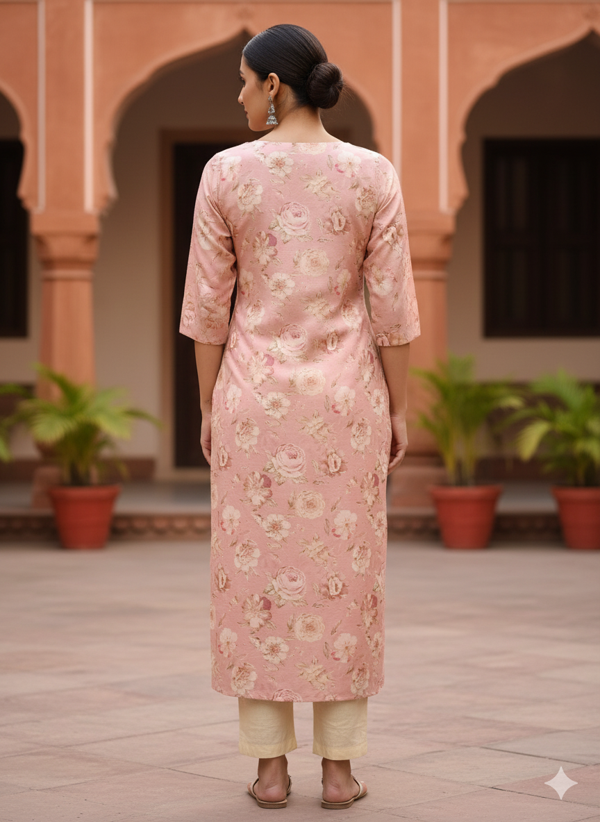 Poly Silk Digital Printed Straight Kurta