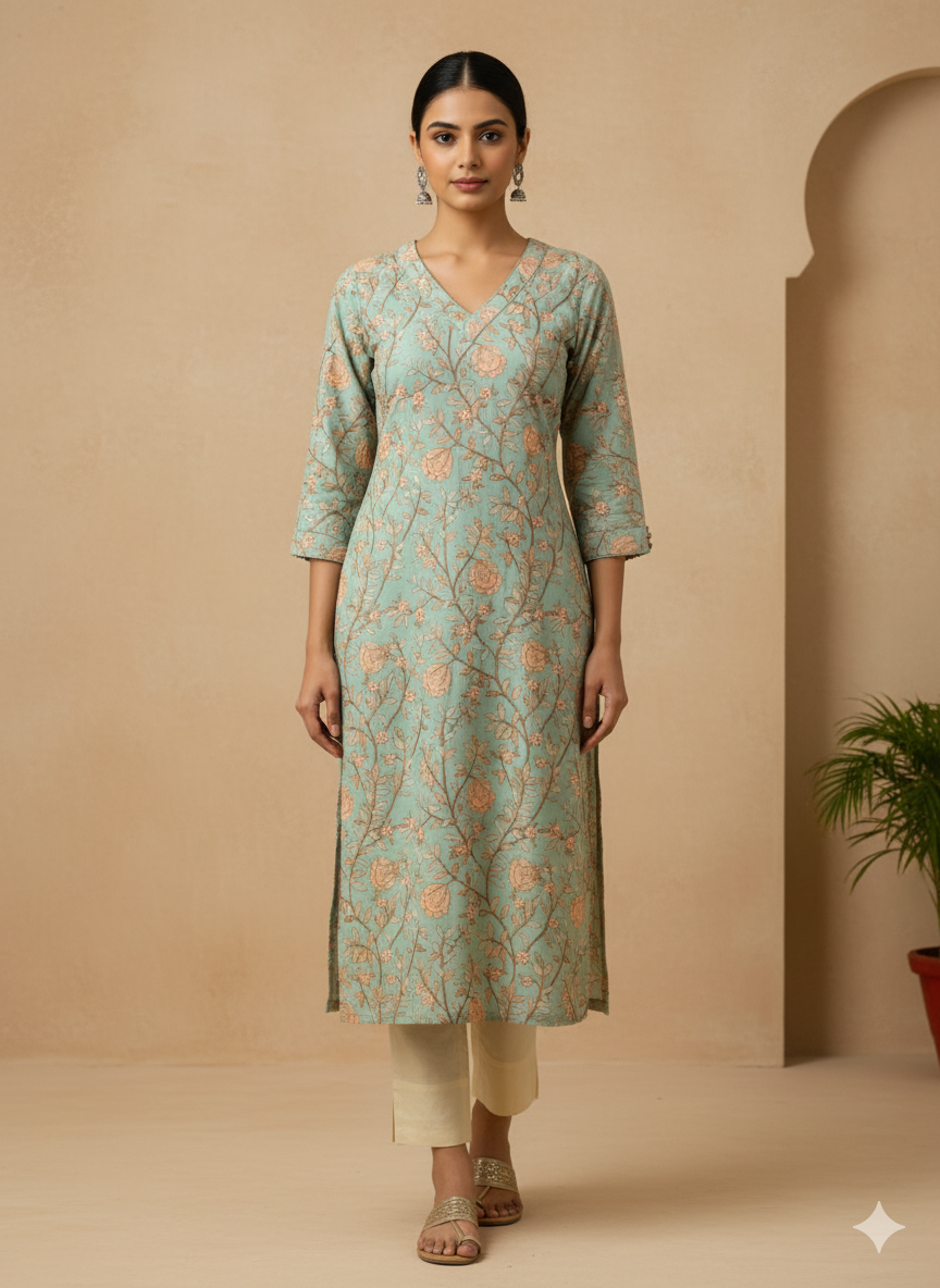 Poly Silk Digital Printed Straight Kurta