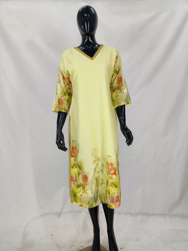 Linen Cotton Printed Straight Kurta