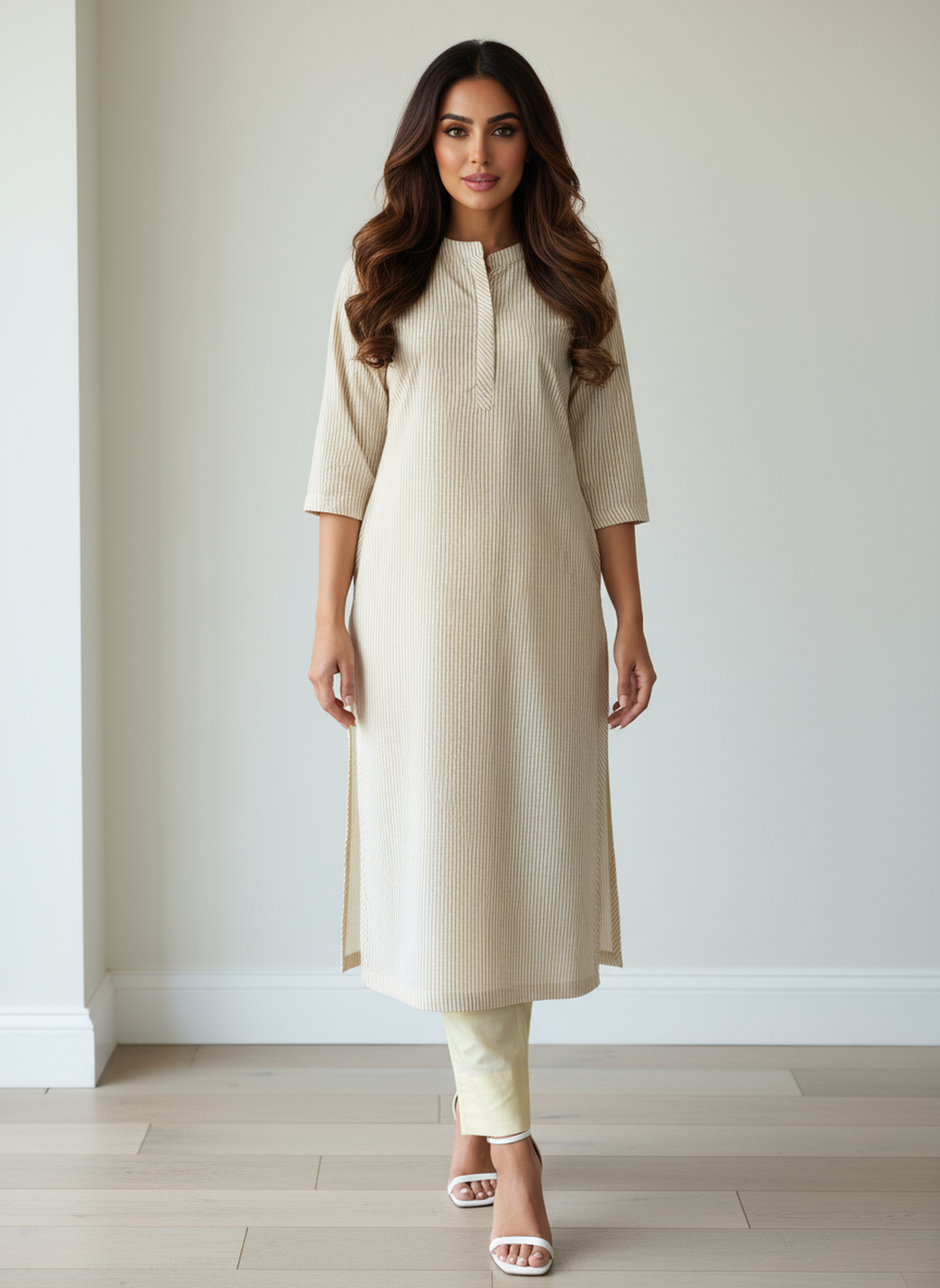 Cotton Seer Sucker Striped Straight Kurta