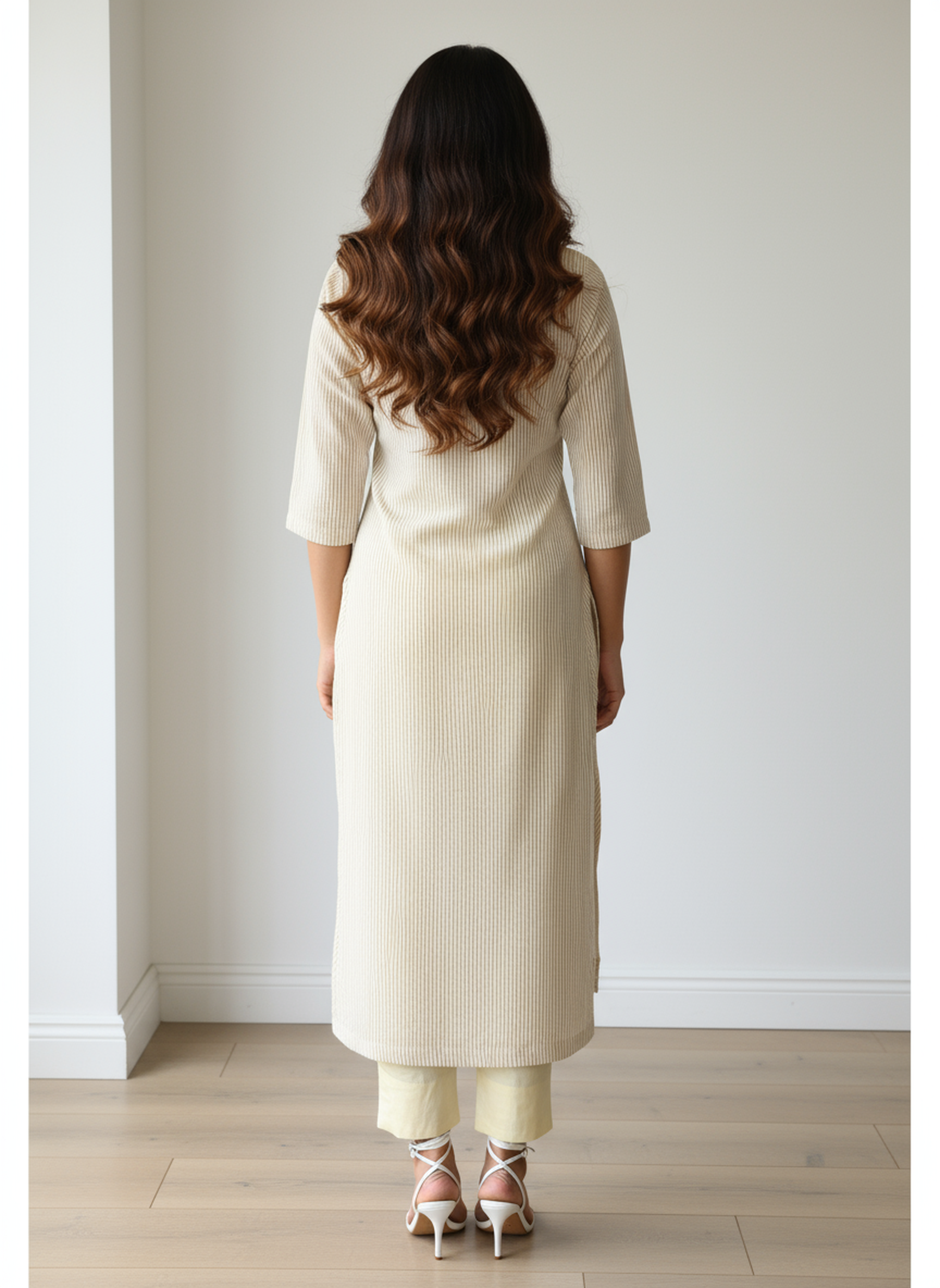 Cotton Seer Sucker Striped Straight Kurta