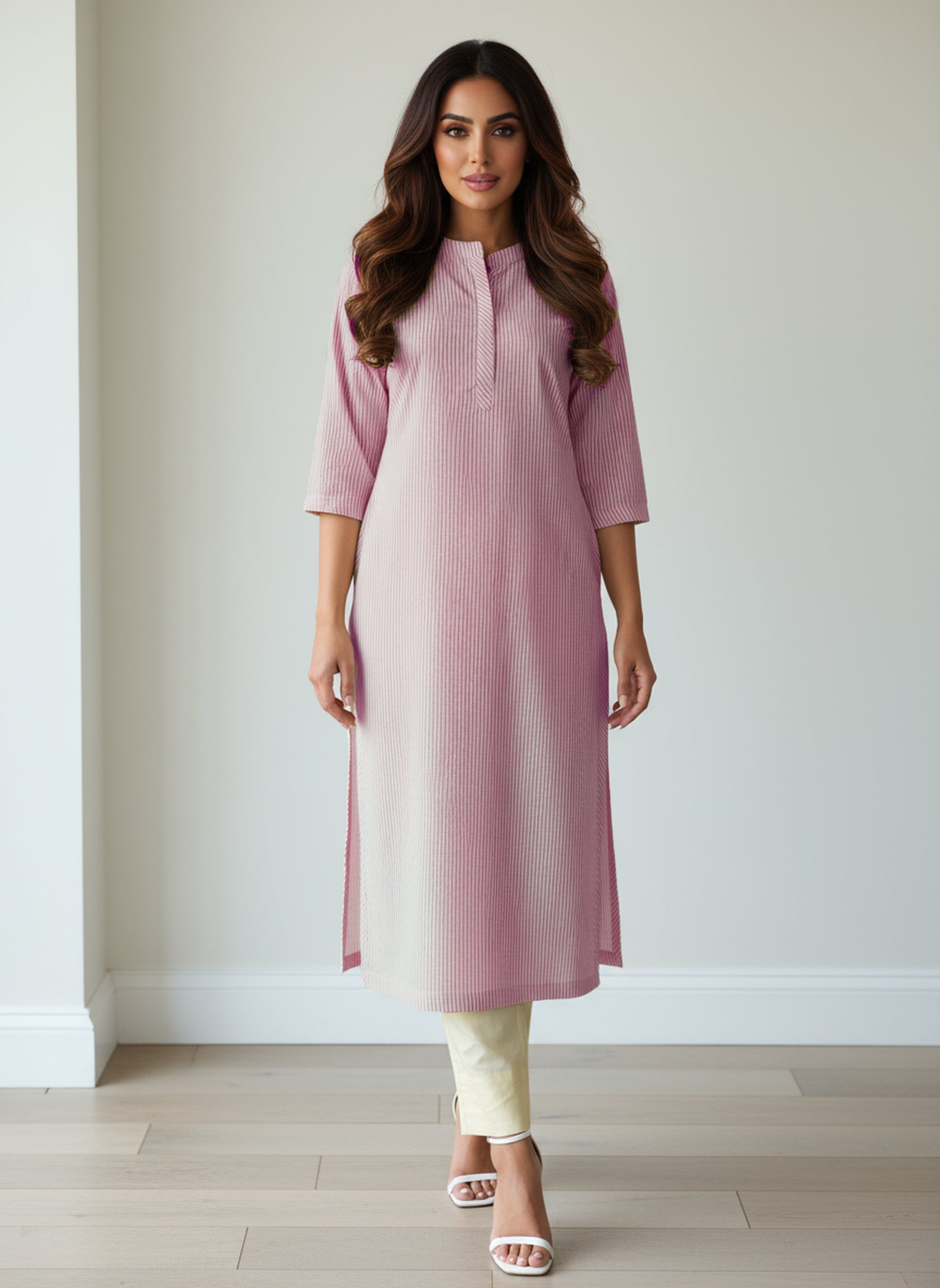 Cotton Seer Sucker Striped Straight Kurta