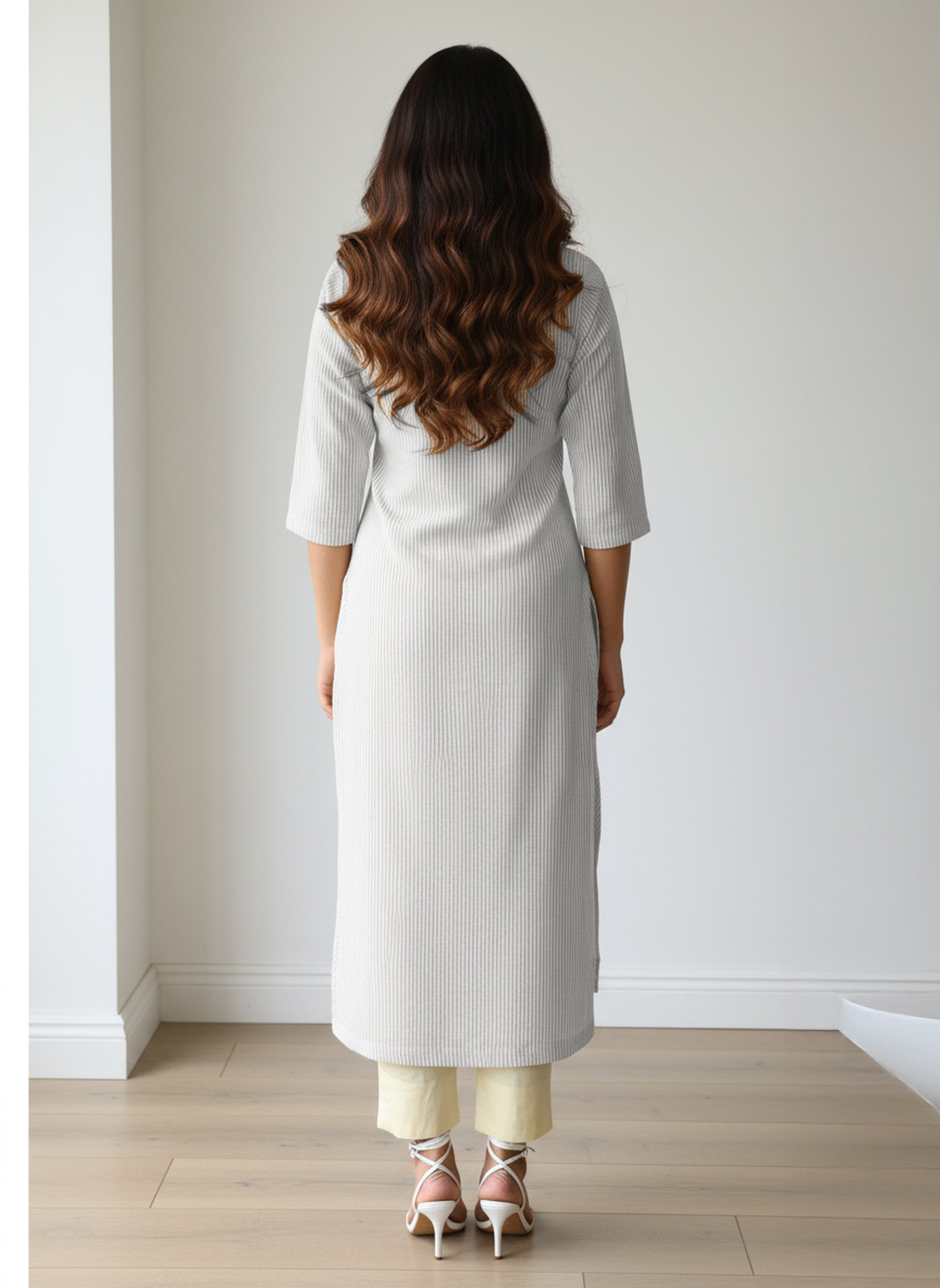 Cotton Seer Sucker Striped Straight Kurta