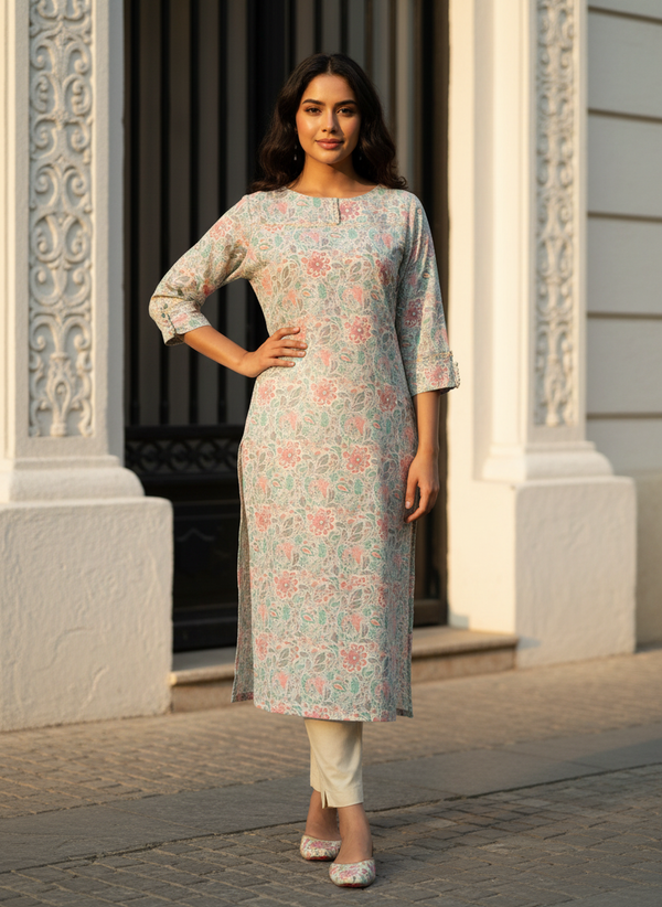 Cotton Printed Straight Kurta