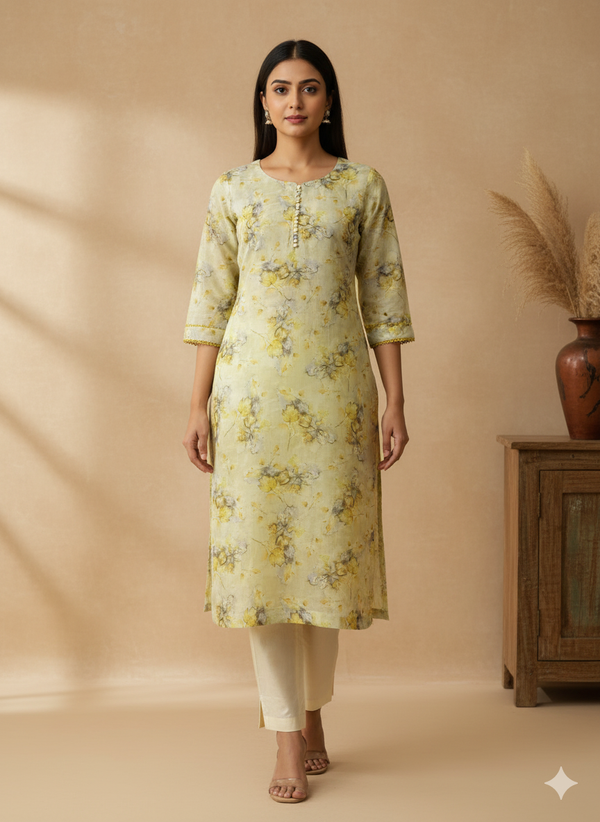Tissue Digital Printed Straight Kurta