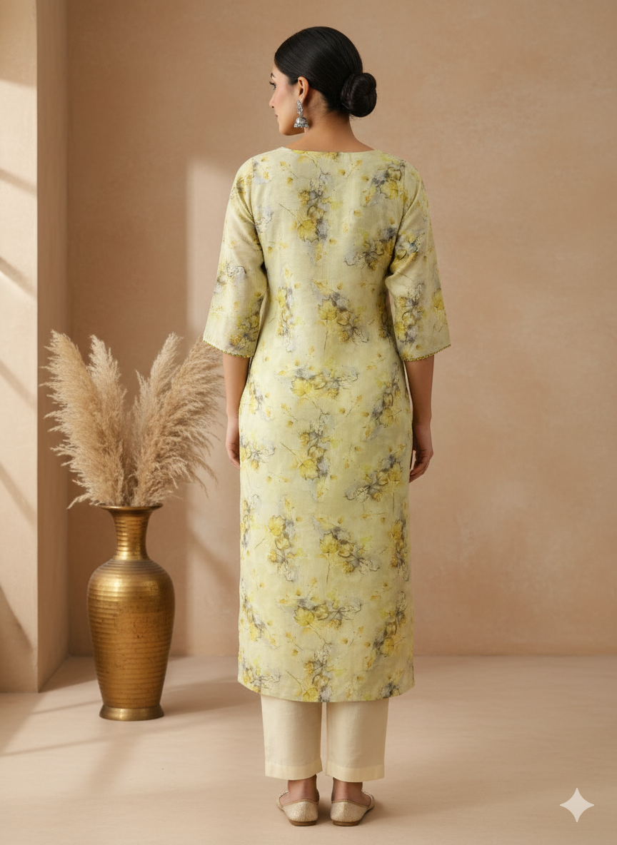 Tissue Digital Printed Straight Kurta