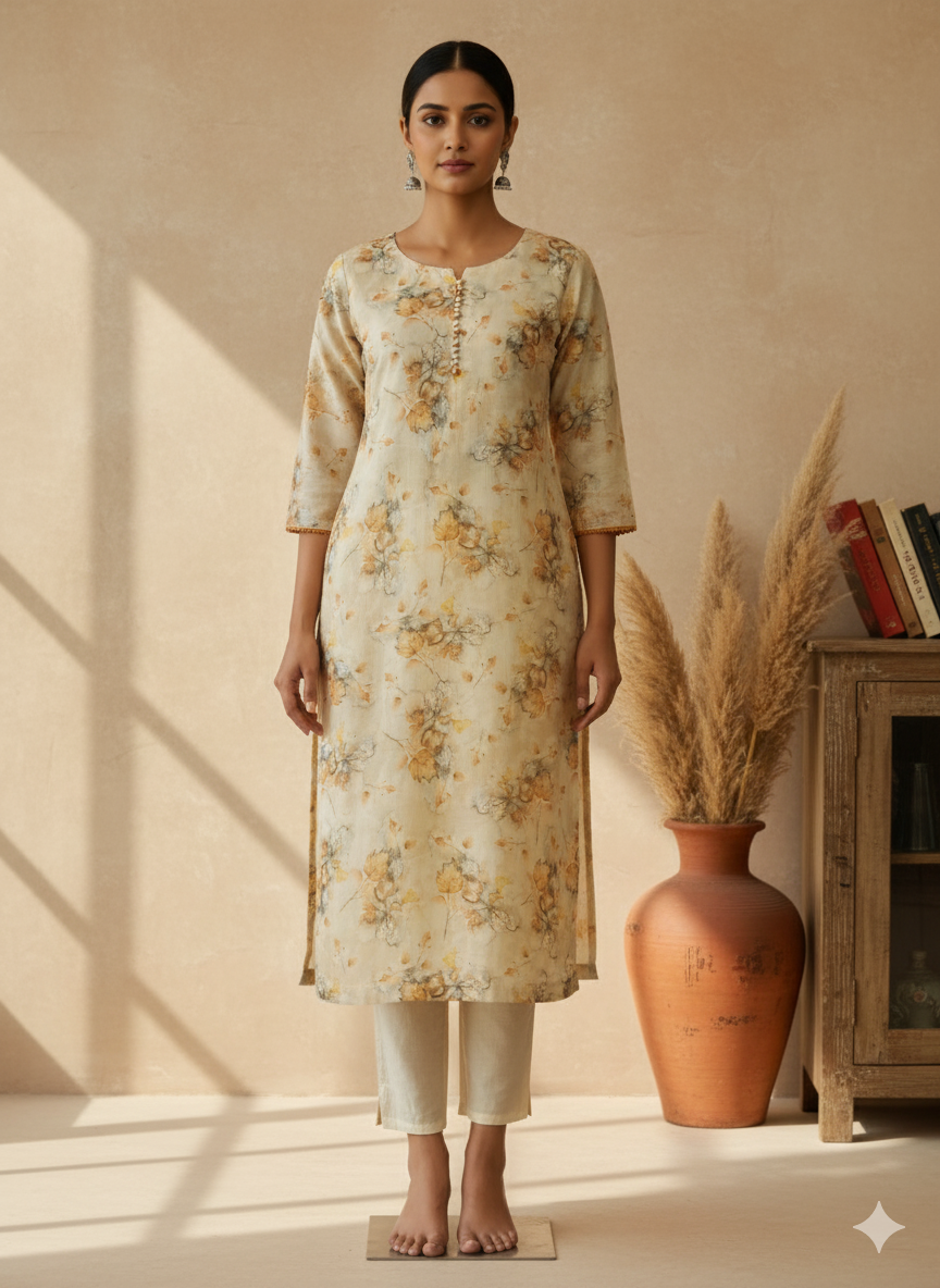 Tissue Digital Printed Straight Kurta