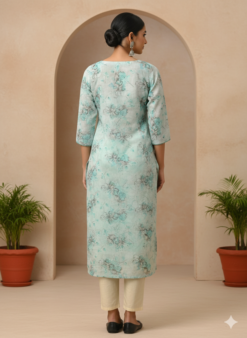 Tissue Digital Printed Straight Kurta