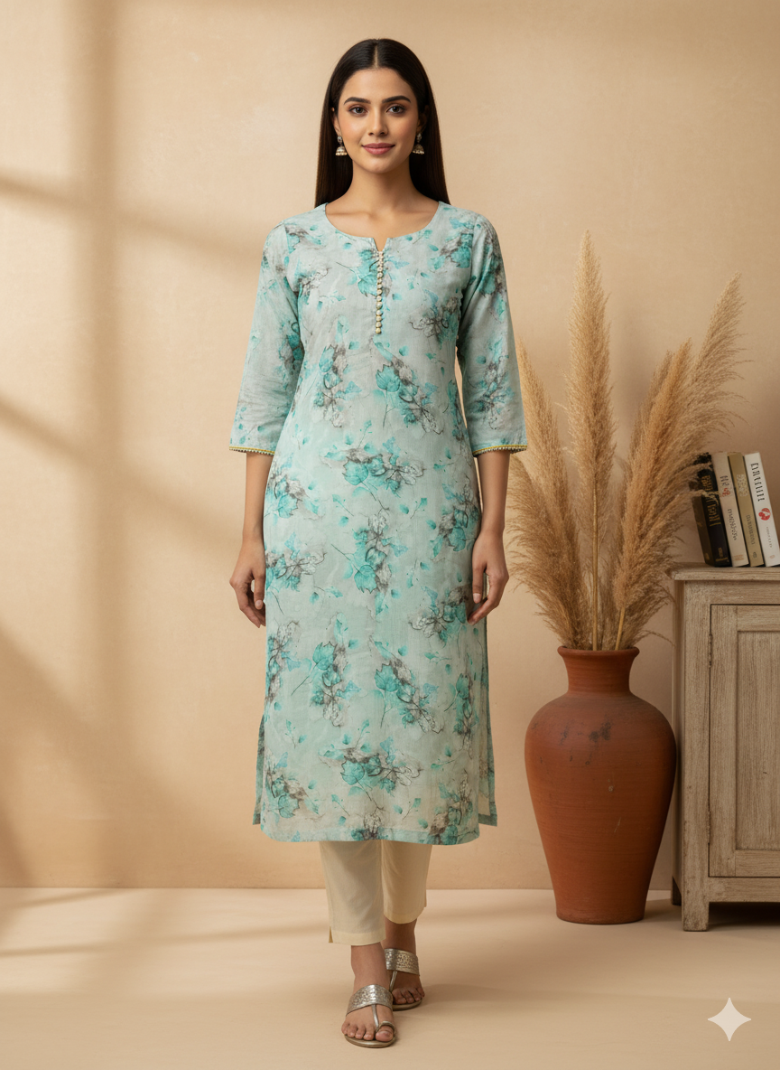 Tissue Digital Printed Straight Kurta